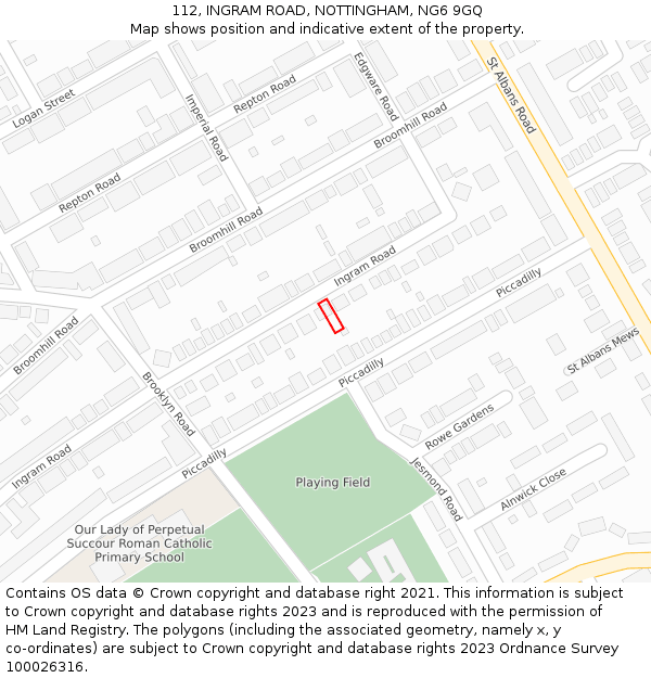 112, INGRAM ROAD, NOTTINGHAM, NG6 9GQ: Location map and indicative extent of plot