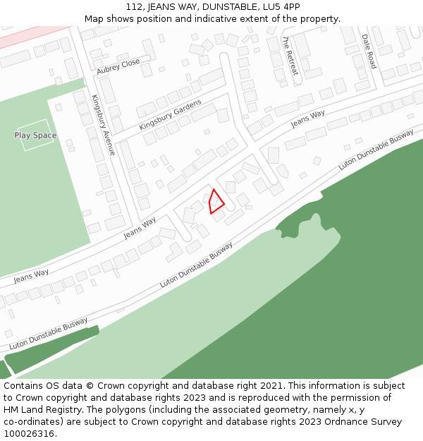 112, JEANS WAY, DUNSTABLE, LU5 4PP: Location map and indicative extent of plot
