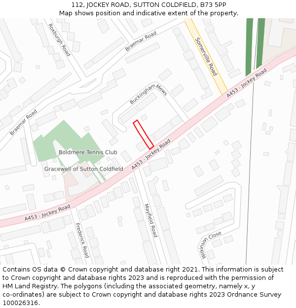 112, JOCKEY ROAD, SUTTON COLDFIELD, B73 5PP: Location map and indicative extent of plot