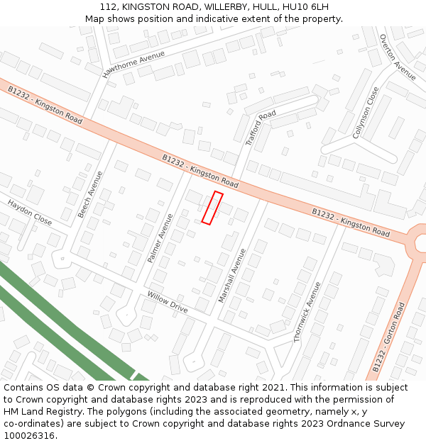112, KINGSTON ROAD, WILLERBY, HULL, HU10 6LH: Location map and indicative extent of plot
