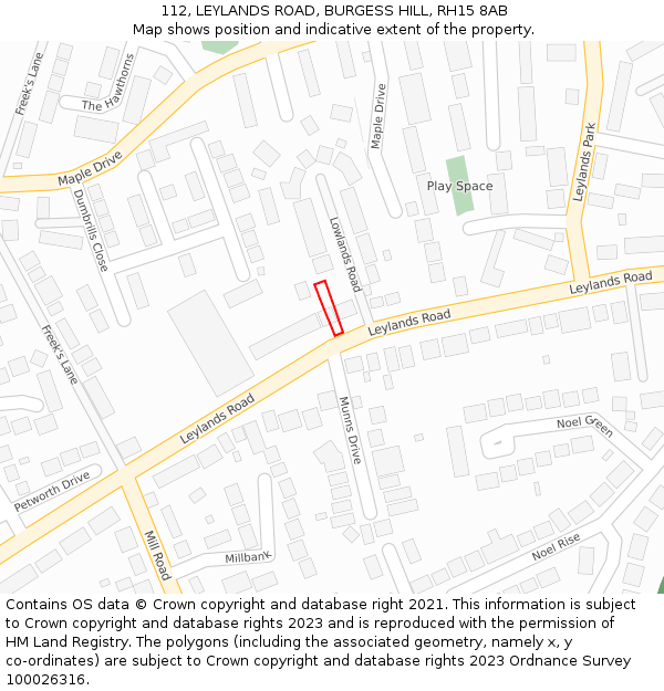 112, LEYLANDS ROAD, BURGESS HILL, RH15 8AB: Location map and indicative extent of plot