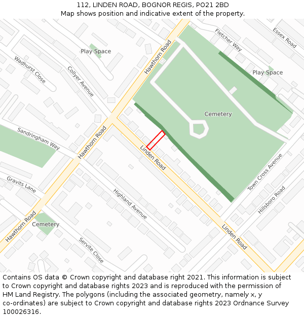 112, LINDEN ROAD, BOGNOR REGIS, PO21 2BD: Location map and indicative extent of plot