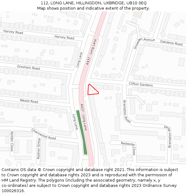 112, LONG LANE, HILLINGDON, UXBRIDGE, UB10 0EQ: Location map and indicative extent of plot