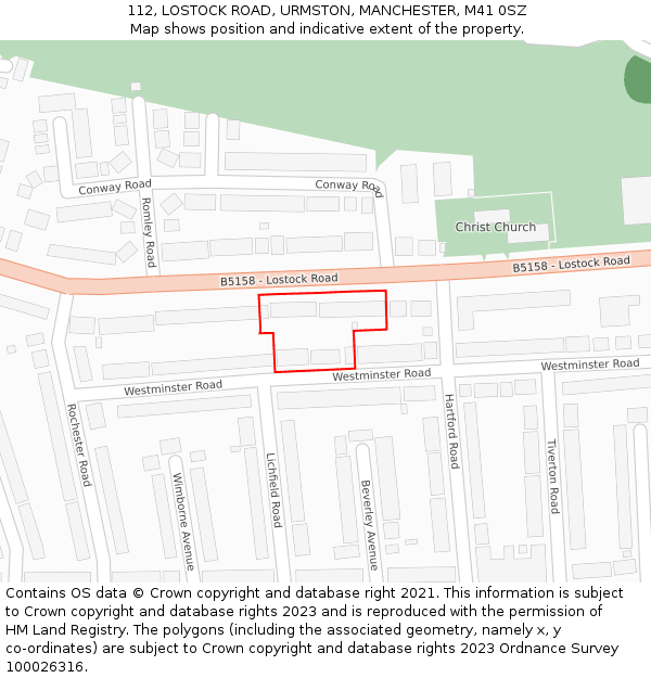 112, LOSTOCK ROAD, URMSTON, MANCHESTER, M41 0SZ: Location map and indicative extent of plot