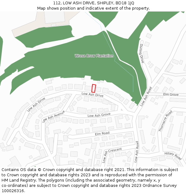 112, LOW ASH DRIVE, SHIPLEY, BD18 1JQ: Location map and indicative extent of plot