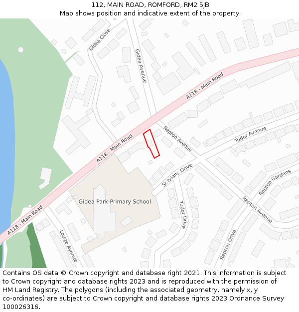 112, MAIN ROAD, ROMFORD, RM2 5JB: Location map and indicative extent of plot