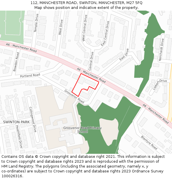 112, MANCHESTER ROAD, SWINTON, MANCHESTER, M27 5FQ: Location map and indicative extent of plot