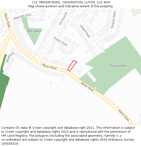 112, MANOR ROAD, CADDINGTON, LUTON, LU1 4HH: Location map and indicative extent of plot