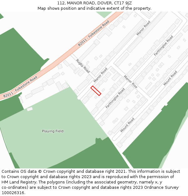 112, MANOR ROAD, DOVER, CT17 9JZ: Location map and indicative extent of plot