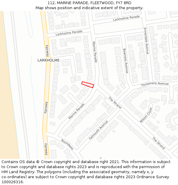 112, MARINE PARADE, FLEETWOOD, FY7 8RD: Location map and indicative extent of plot