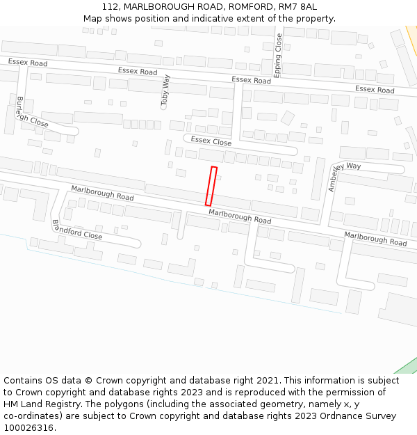 112, MARLBOROUGH ROAD, ROMFORD, RM7 8AL: Location map and indicative extent of plot