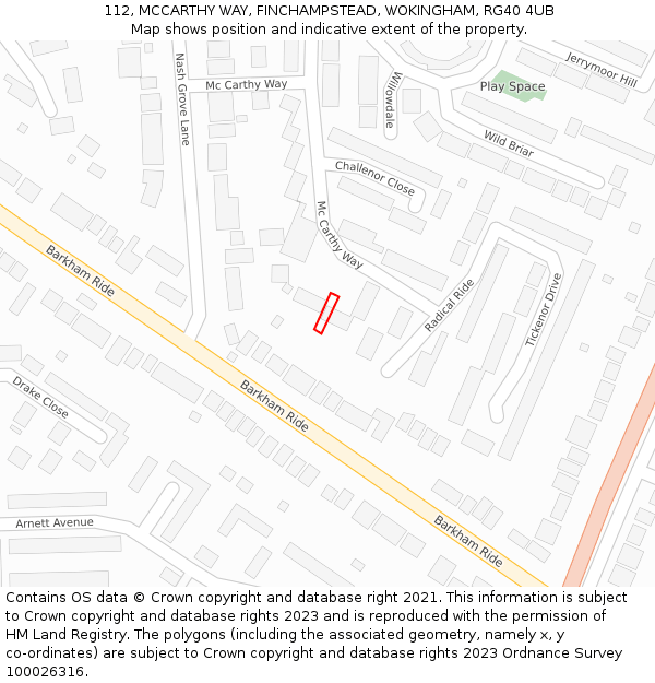 112, MCCARTHY WAY, FINCHAMPSTEAD, WOKINGHAM, RG40 4UB: Location map and indicative extent of plot