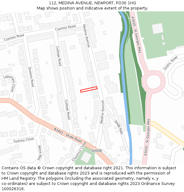 112, MEDINA AVENUE, NEWPORT, PO30 1HG: Location map and indicative extent of plot