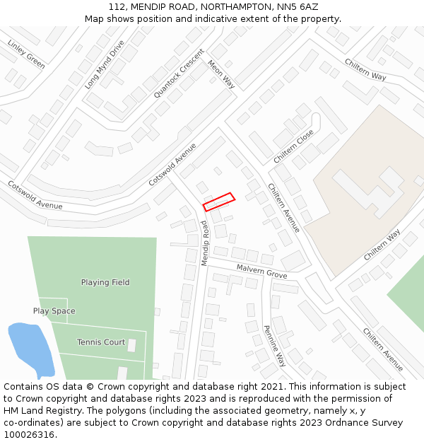 112, MENDIP ROAD, NORTHAMPTON, NN5 6AZ: Location map and indicative extent of plot