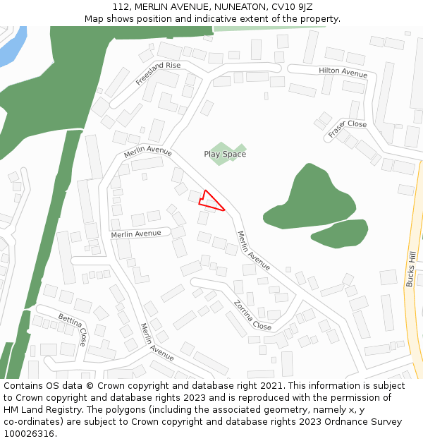 112, MERLIN AVENUE, NUNEATON, CV10 9JZ: Location map and indicative extent of plot