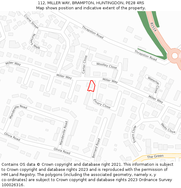 112, MILLER WAY, BRAMPTON, HUNTINGDON, PE28 4RS: Location map and indicative extent of plot