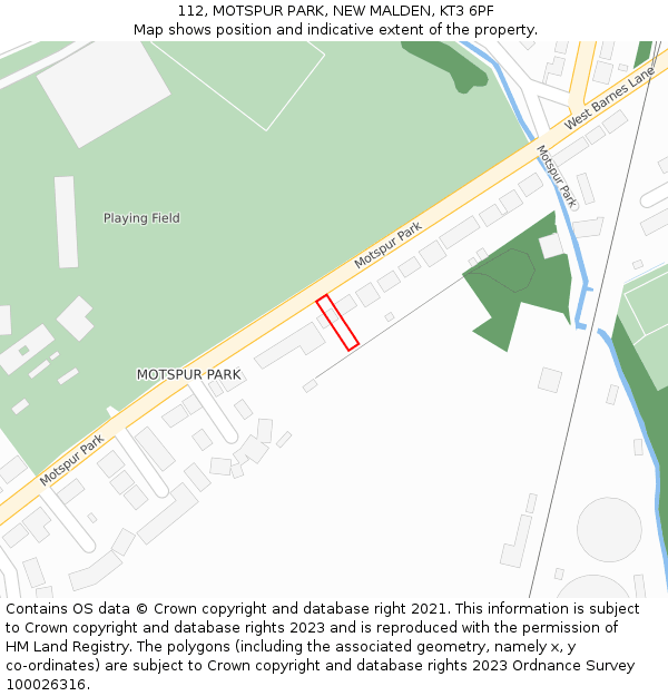112, MOTSPUR PARK, NEW MALDEN, KT3 6PF: Location map and indicative extent of plot
