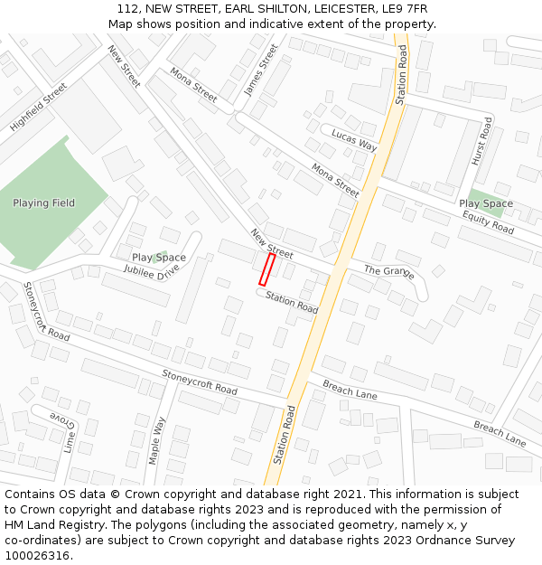 112, NEW STREET, EARL SHILTON, LEICESTER, LE9 7FR: Location map and indicative extent of plot