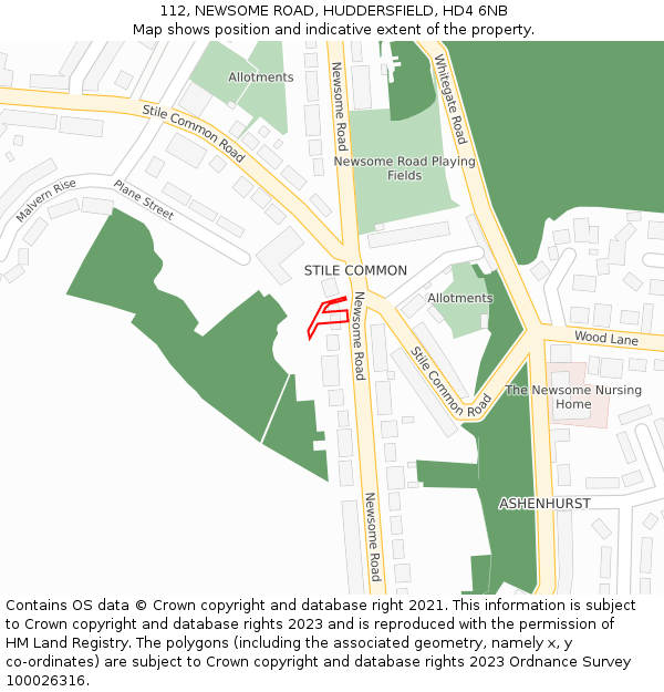 112, NEWSOME ROAD, HUDDERSFIELD, HD4 6NB: Location map and indicative extent of plot