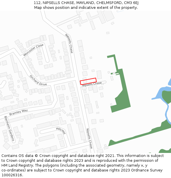 112, NIPSELLS CHASE, MAYLAND, CHELMSFORD, CM3 6EJ: Location map and indicative extent of plot