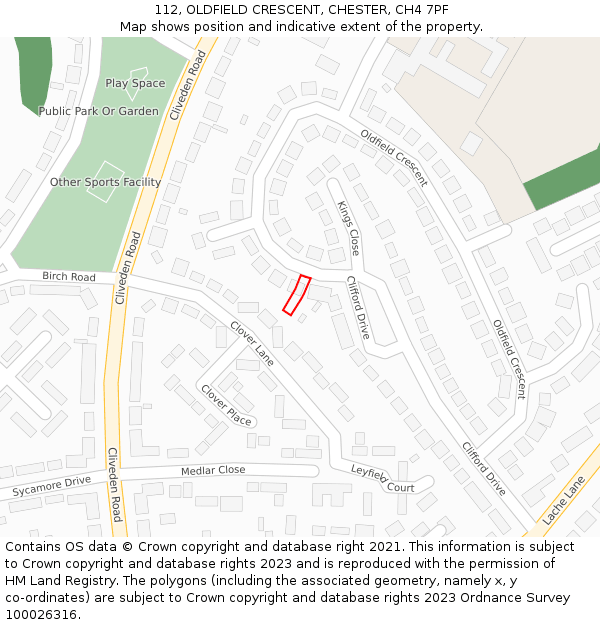 112, OLDFIELD CRESCENT, CHESTER, CH4 7PF: Location map and indicative extent of plot