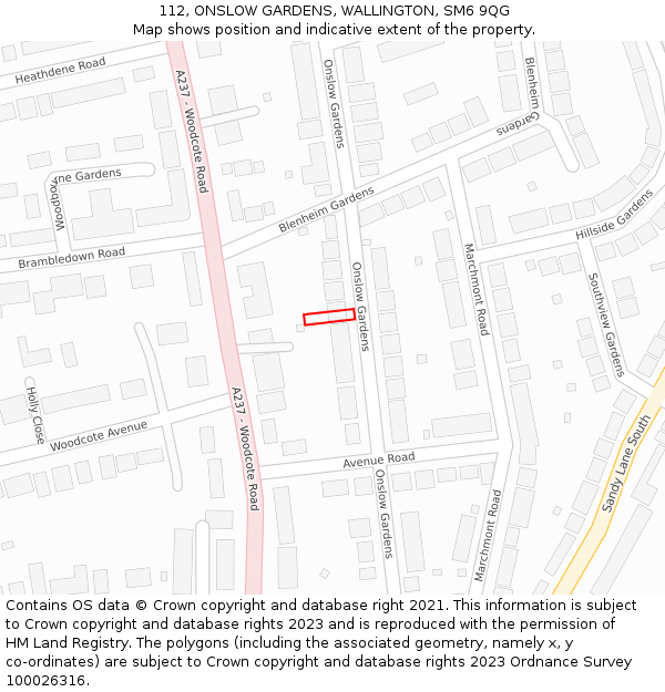 112, ONSLOW GARDENS, WALLINGTON, SM6 9QG: Location map and indicative extent of plot