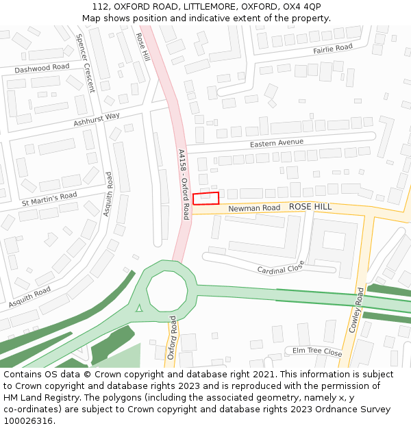 112, OXFORD ROAD, LITTLEMORE, OXFORD, OX4 4QP: Location map and indicative extent of plot