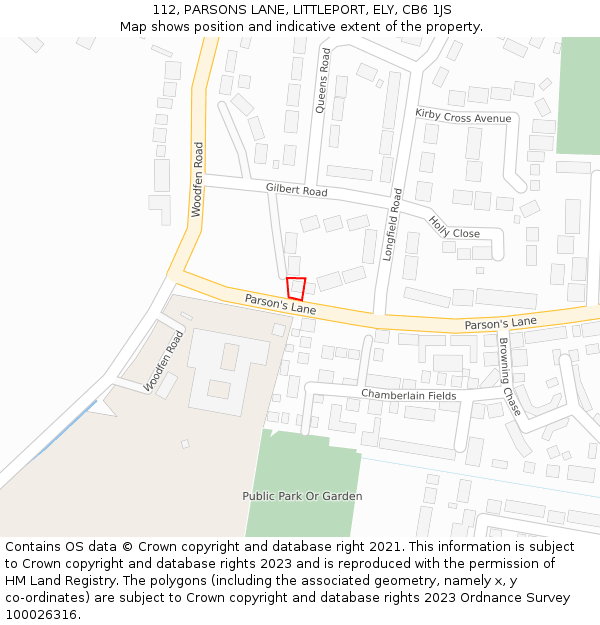 112, PARSONS LANE, LITTLEPORT, ELY, CB6 1JS: Location map and indicative extent of plot