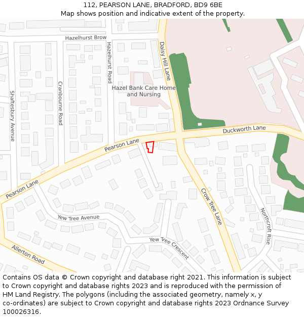 112, PEARSON LANE, BRADFORD, BD9 6BE: Location map and indicative extent of plot