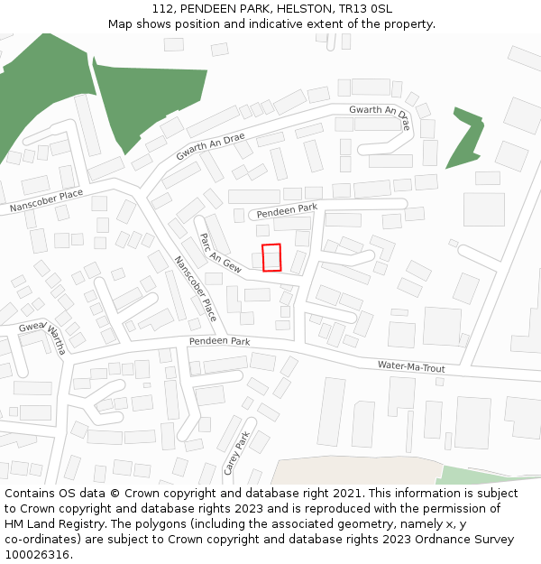 112, PENDEEN PARK, HELSTON, TR13 0SL: Location map and indicative extent of plot