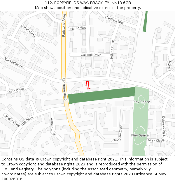 112, POPPYFIELDS WAY, BRACKLEY, NN13 6GB: Location map and indicative extent of plot