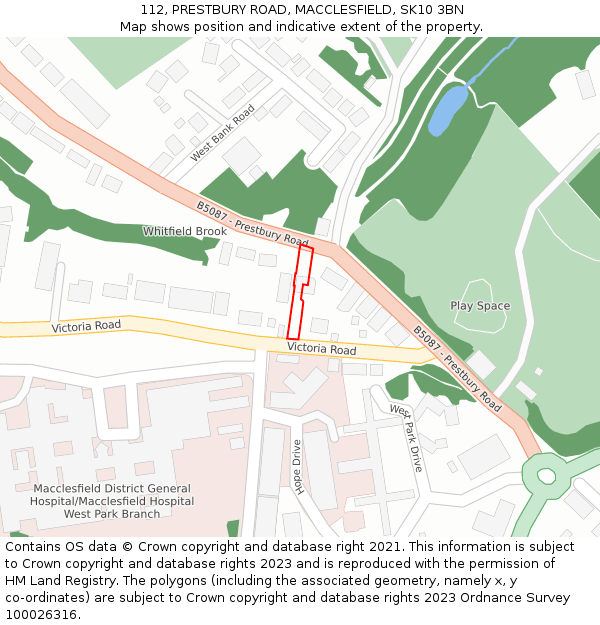 112, PRESTBURY ROAD, MACCLESFIELD, SK10 3BN: Location map and indicative extent of plot