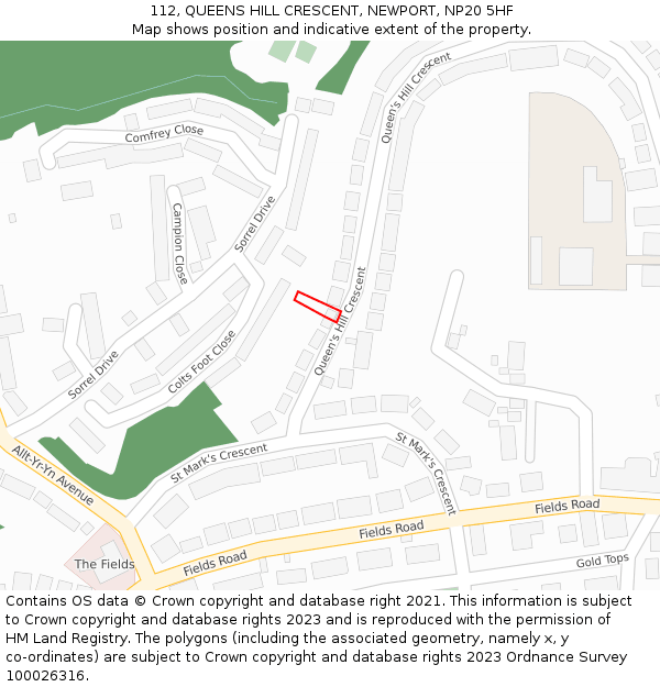112, QUEENS HILL CRESCENT, NEWPORT, NP20 5HF: Location map and indicative extent of plot
