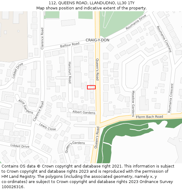 112, QUEENS ROAD, LLANDUDNO, LL30 1TY: Location map and indicative extent of plot