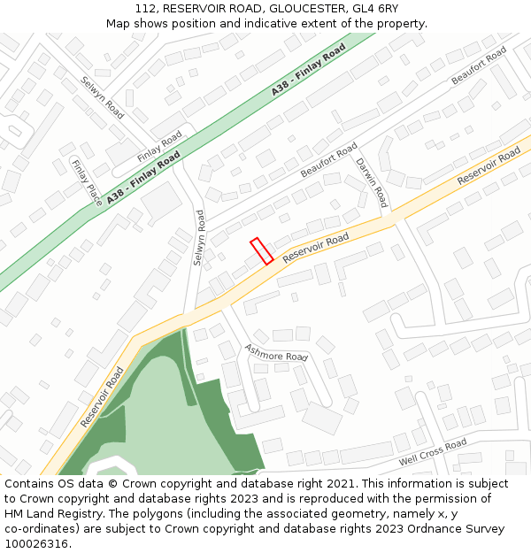 112, RESERVOIR ROAD, GLOUCESTER, GL4 6RY: Location map and indicative extent of plot