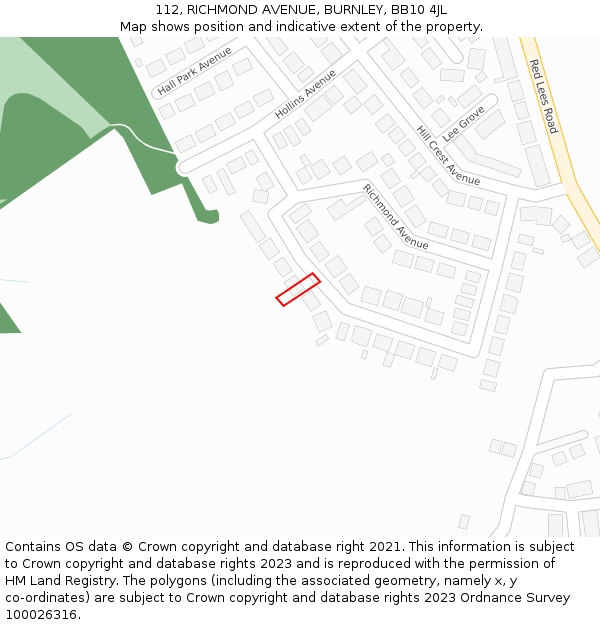 112, RICHMOND AVENUE, BURNLEY, BB10 4JL: Location map and indicative extent of plot