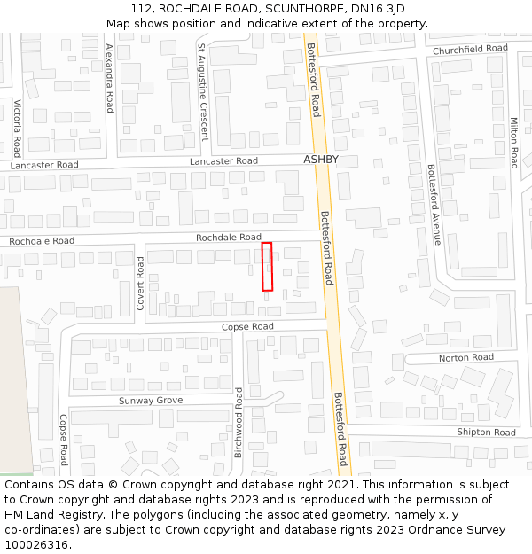 112, ROCHDALE ROAD, SCUNTHORPE, DN16 3JD: Location map and indicative extent of plot