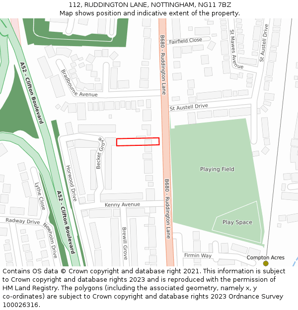 112, RUDDINGTON LANE, NOTTINGHAM, NG11 7BZ: Location map and indicative extent of plot