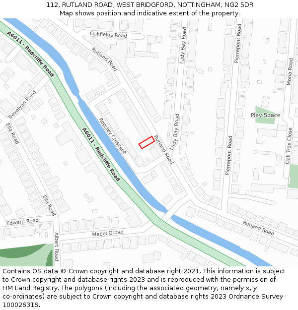 112, RUTLAND ROAD, WEST BRIDGFORD, NOTTINGHAM, NG2 5DR: Location map and indicative extent of plot