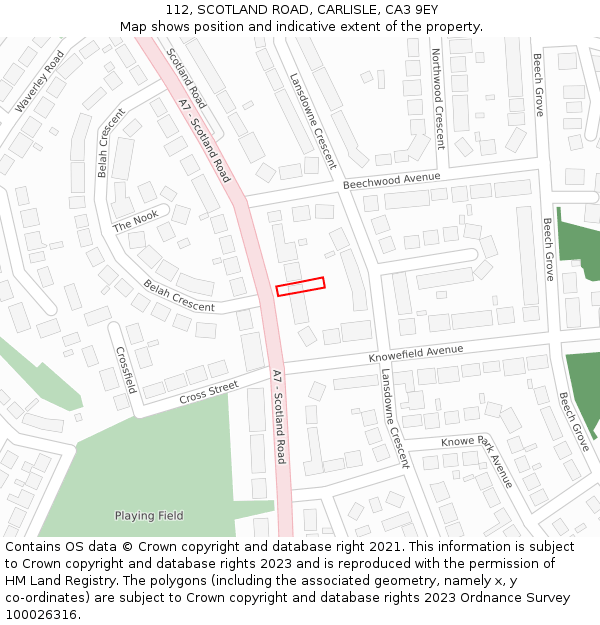 112, SCOTLAND ROAD, CARLISLE, CA3 9EY: Location map and indicative extent of plot