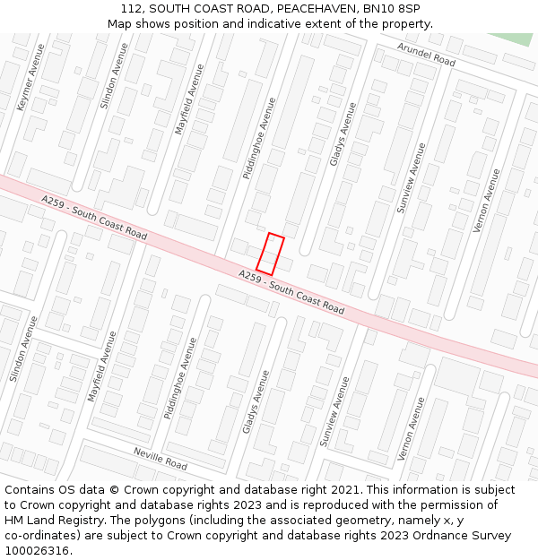 112, SOUTH COAST ROAD, PEACEHAVEN, BN10 8SP: Location map and indicative extent of plot