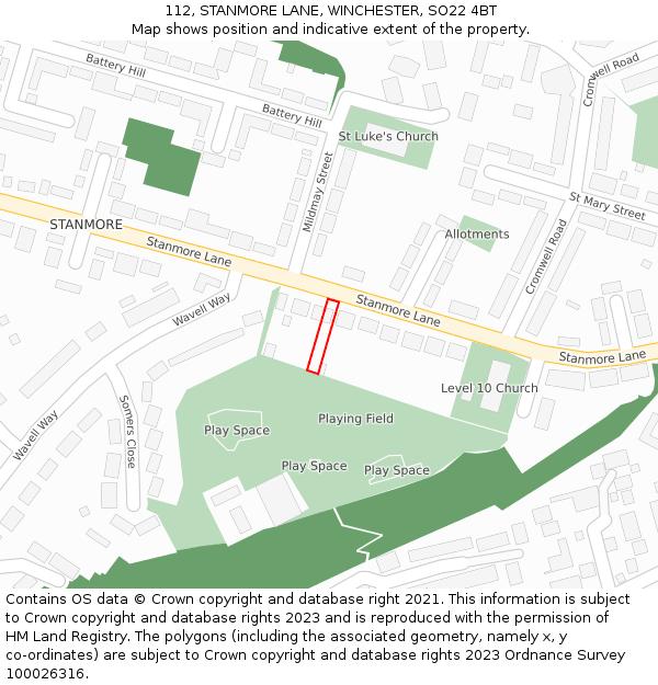 112, STANMORE LANE, WINCHESTER, SO22 4BT: Location map and indicative extent of plot