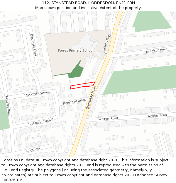 112, STANSTEAD ROAD, HODDESDON, EN11 0RN: Location map and indicative extent of plot