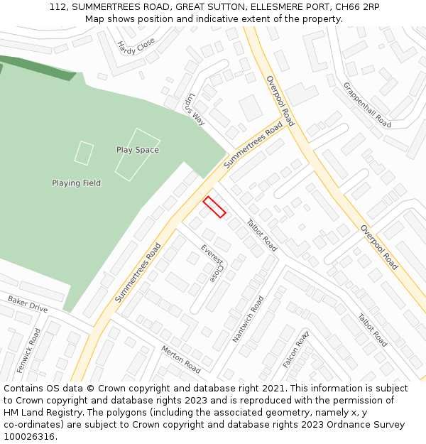 112, SUMMERTREES ROAD, GREAT SUTTON, ELLESMERE PORT, CH66 2RP: Location map and indicative extent of plot