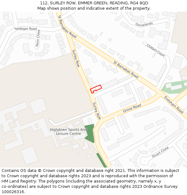 112, SURLEY ROW, EMMER GREEN, READING, RG4 8QD: Location map and indicative extent of plot