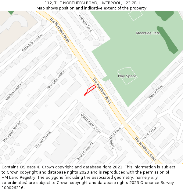 112, THE NORTHERN ROAD, LIVERPOOL, L23 2RH: Location map and indicative extent of plot