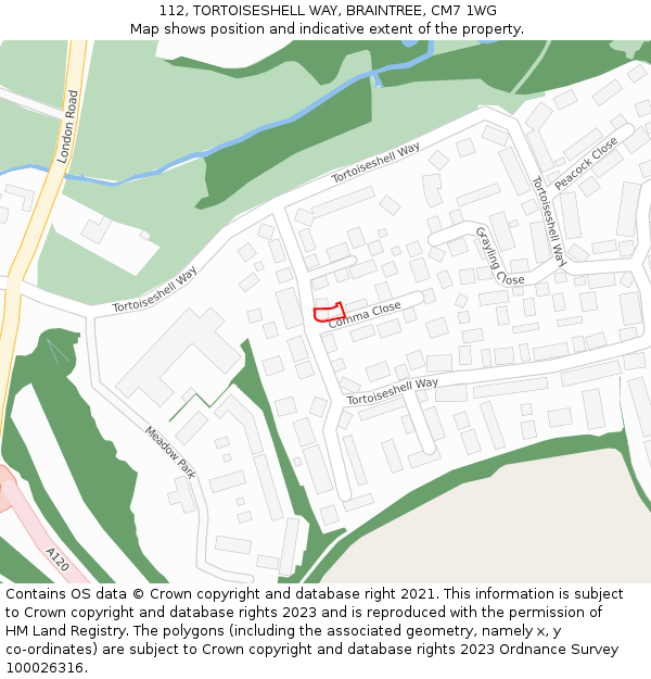 112, TORTOISESHELL WAY, BRAINTREE, CM7 1WG: Location map and indicative extent of plot