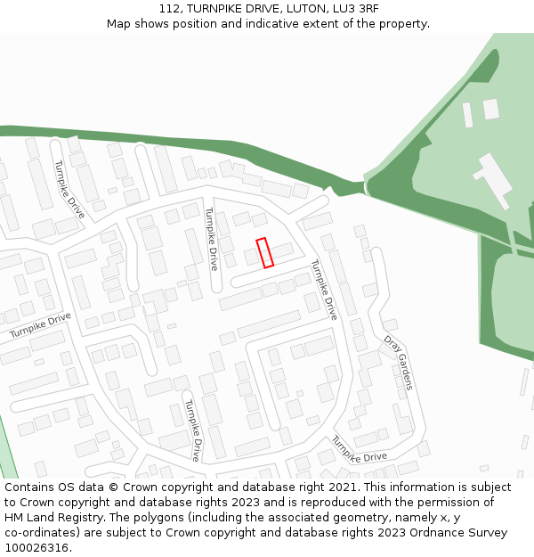 112, TURNPIKE DRIVE, LUTON, LU3 3RF: Location map and indicative extent of plot