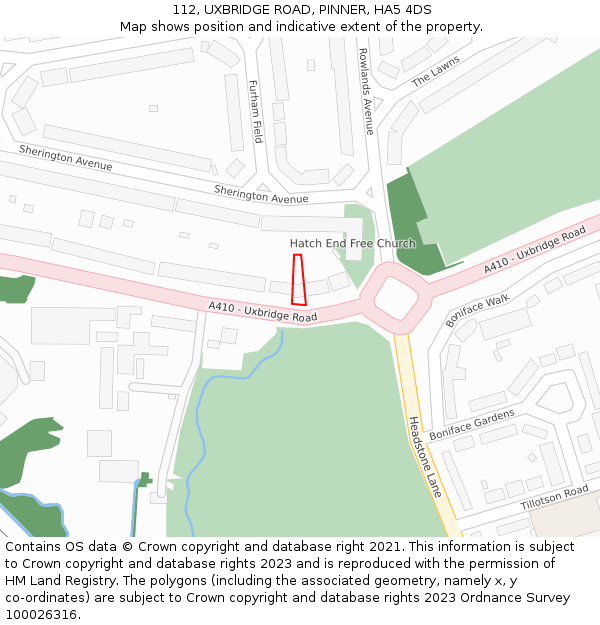 112, UXBRIDGE ROAD, PINNER, HA5 4DS: Location map and indicative extent of plot