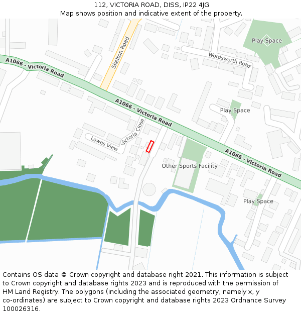 112, VICTORIA ROAD, DISS, IP22 4JG: Location map and indicative extent of plot